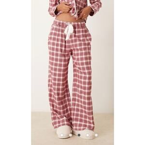 Abercrombie Lounge Pants Women's XS Red White Plaid Print Cotton Drawstring